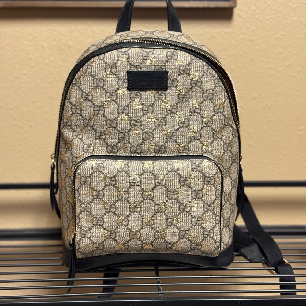 Gucci Tan and Black GG Pattern Backpack